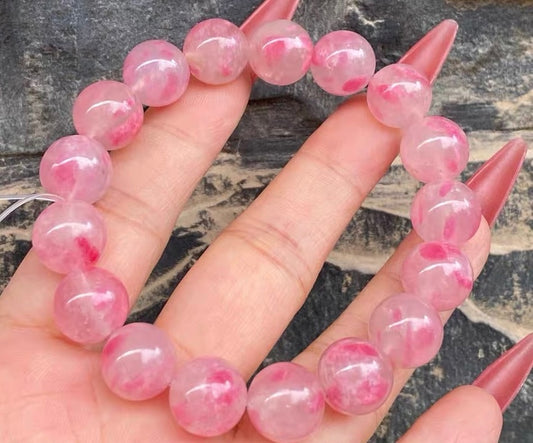 12mm Natural Cherry Blossom Rains pink rhodonite beaded bracelet