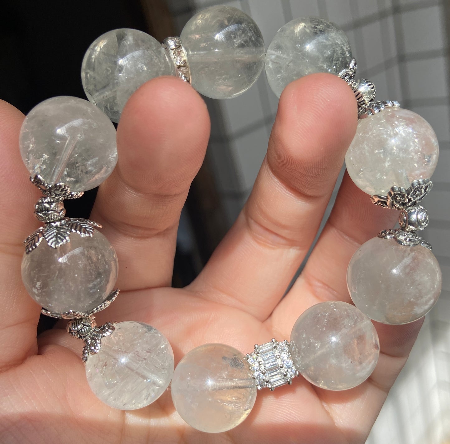 Light green asai quartz Crystal beaded bracelet 16mm