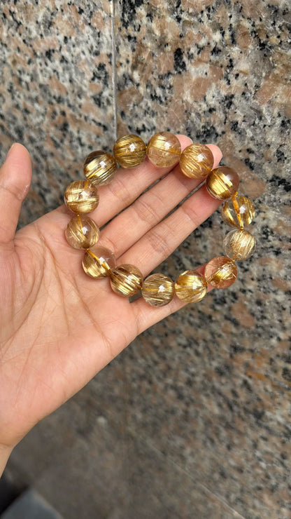 15mm Natural Titanium Crystal Rutilated Quartz Crystal beaded bracelet