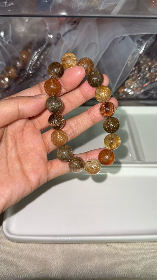 Multicolor Rutilated Quartz Crystal beaded bracelet 12mm