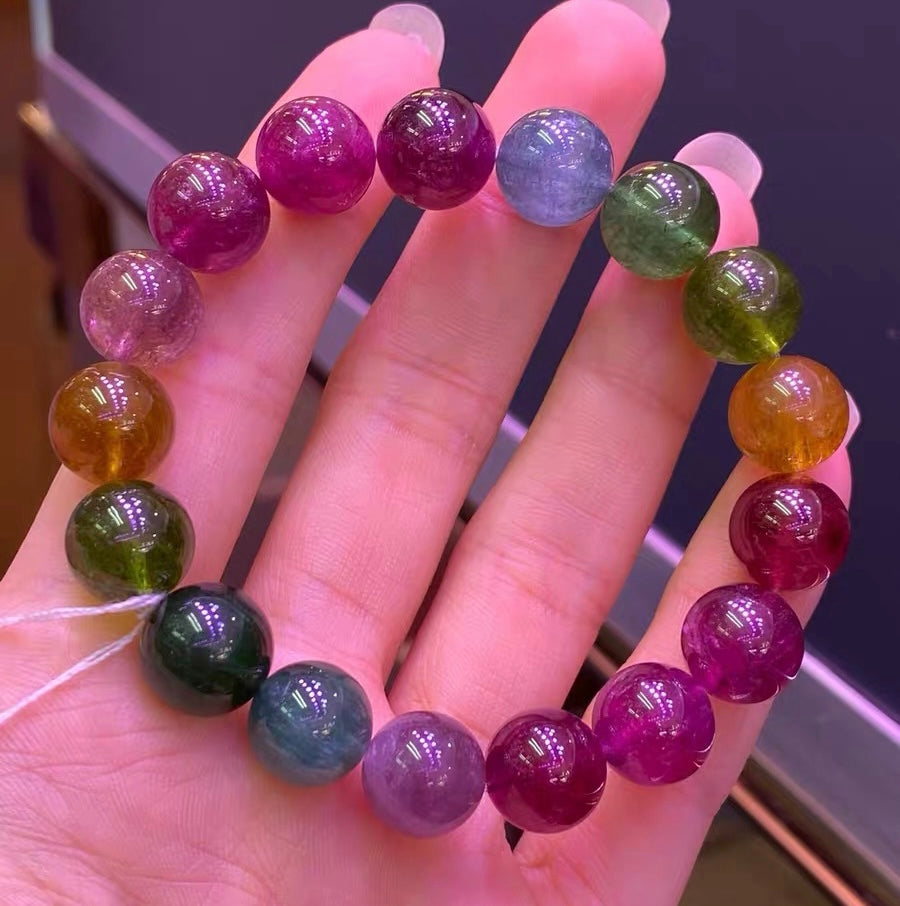 11mm Natural Genuine Rainbow tourmaline beads bracelet