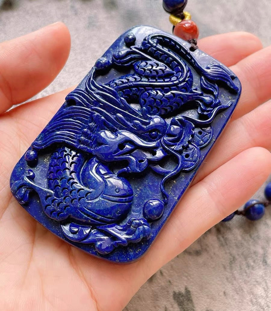 Natural Lapis Lazuli beaded necklace,Lapis Lazuli Carved pendant