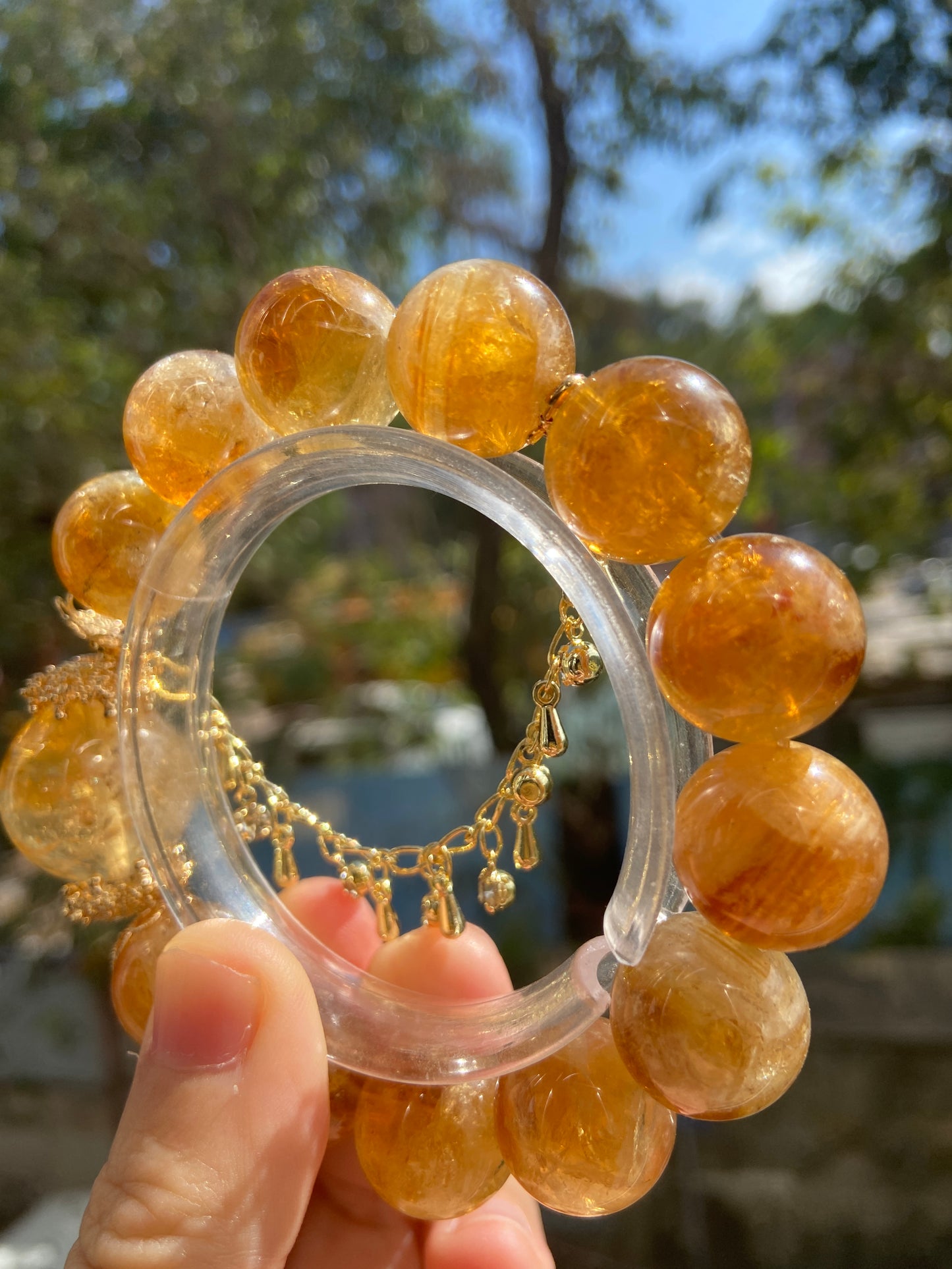 16mm Natural yellow Citrine Quartz Crystal beads bracelet