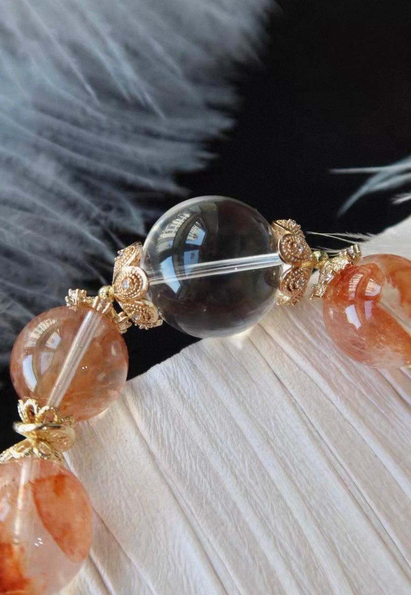 16mm Natural Red Hematoid Lepidocrocite Quartz Crystal beaded bracelet