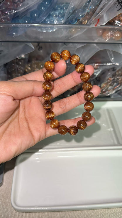 10mm Natural Red copper Rutilated Quartz Crystal beads bracelet