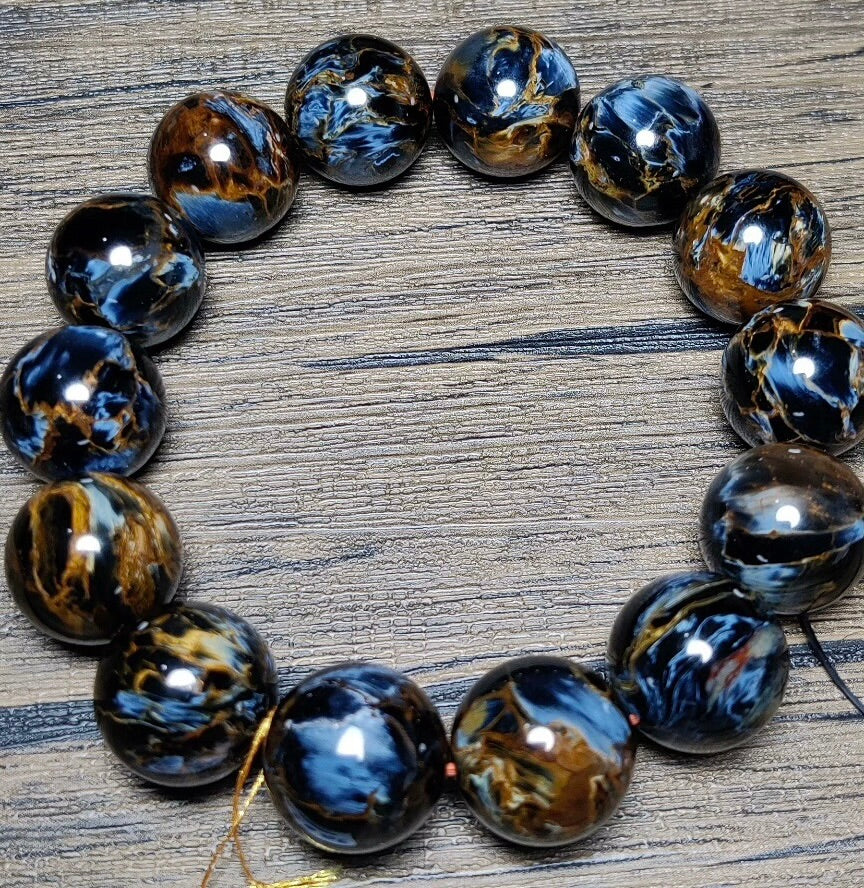Natural blue brown pietersite beads bracelet 16mm