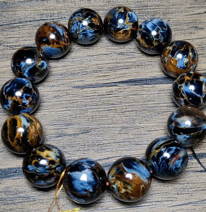 Natural blue brown pietersite beads bracelet 16mm