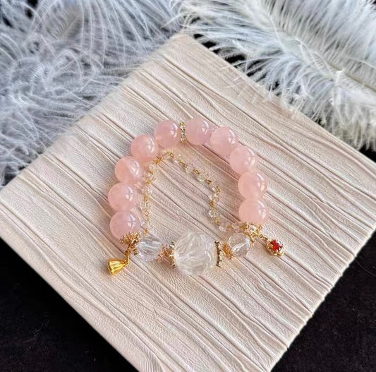 Natural pink Rose quartz Crystal beads bracelet