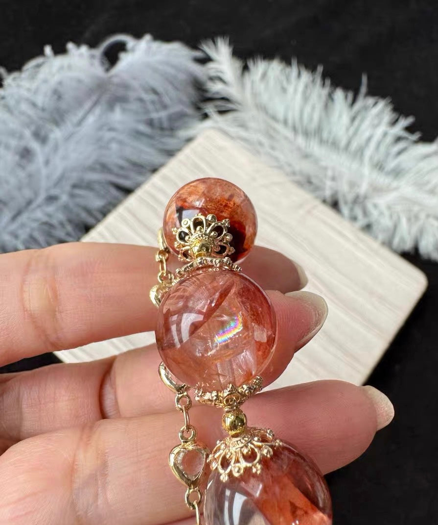 Natural Red Hematoid Lepidocrocite Quartz Crystal beaded bracelet