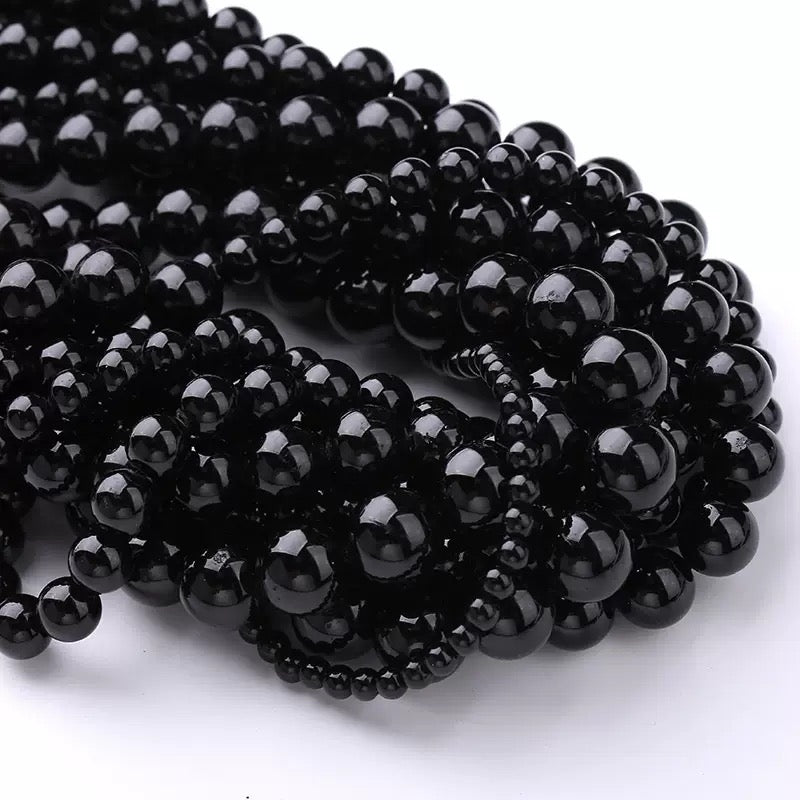 Natural Black tourmaline smooth round loose beads