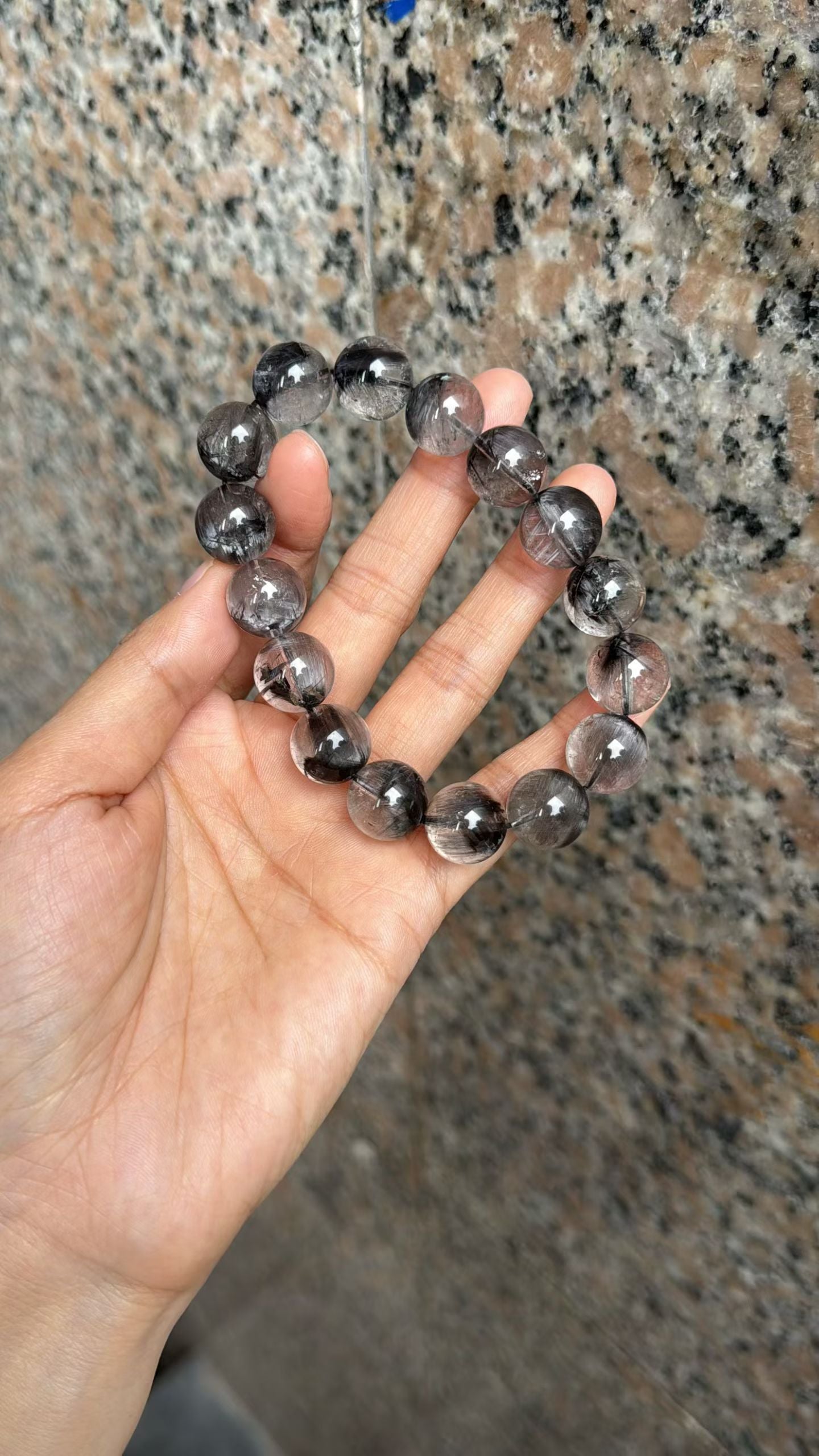 13mm High Quality Rare Natural Genuine Black Brookite Platinum Silver Rutilated Quartz Bracelet healing energy bracelet