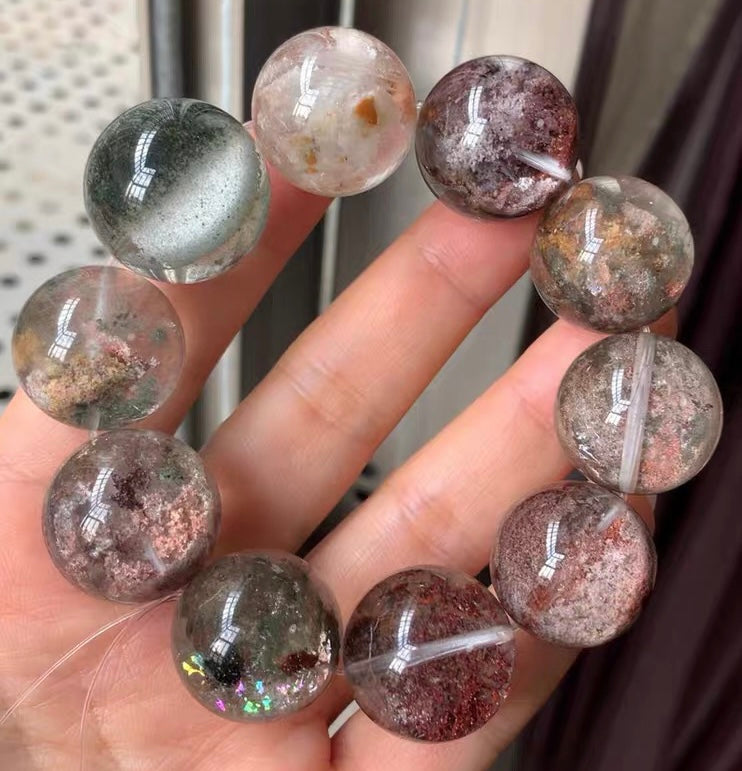 Natural Flowers phantom quartz Crystal beads bracelet 20mm