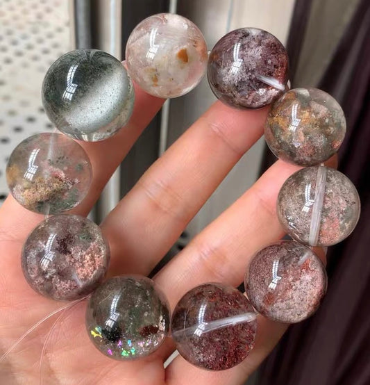 Natural Flowers phantom quartz Crystal beads bracelet 20mm