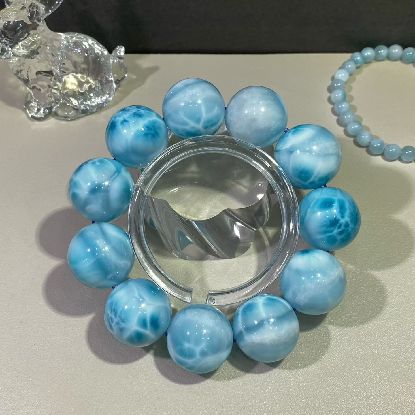 Rare Large Size Genuine blue Larimar beads bracelet 22mm