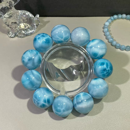 Rare Large Size Genuine blue Larimar beads bracelet 22mm
