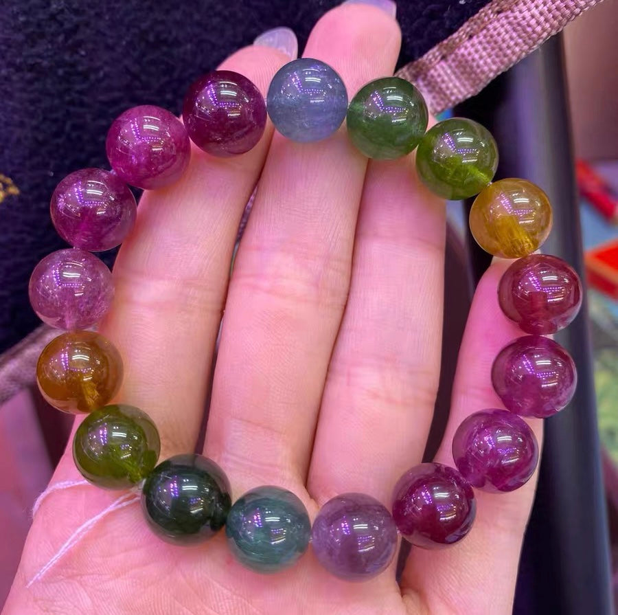11mm Natural Genuine Rainbow tourmaline beads bracelet