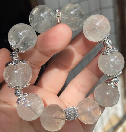 Light green asai quartz Crystal beaded bracelet 16mm