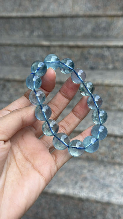 Natural Genuine blue aquamarine beads bracelet 13mm