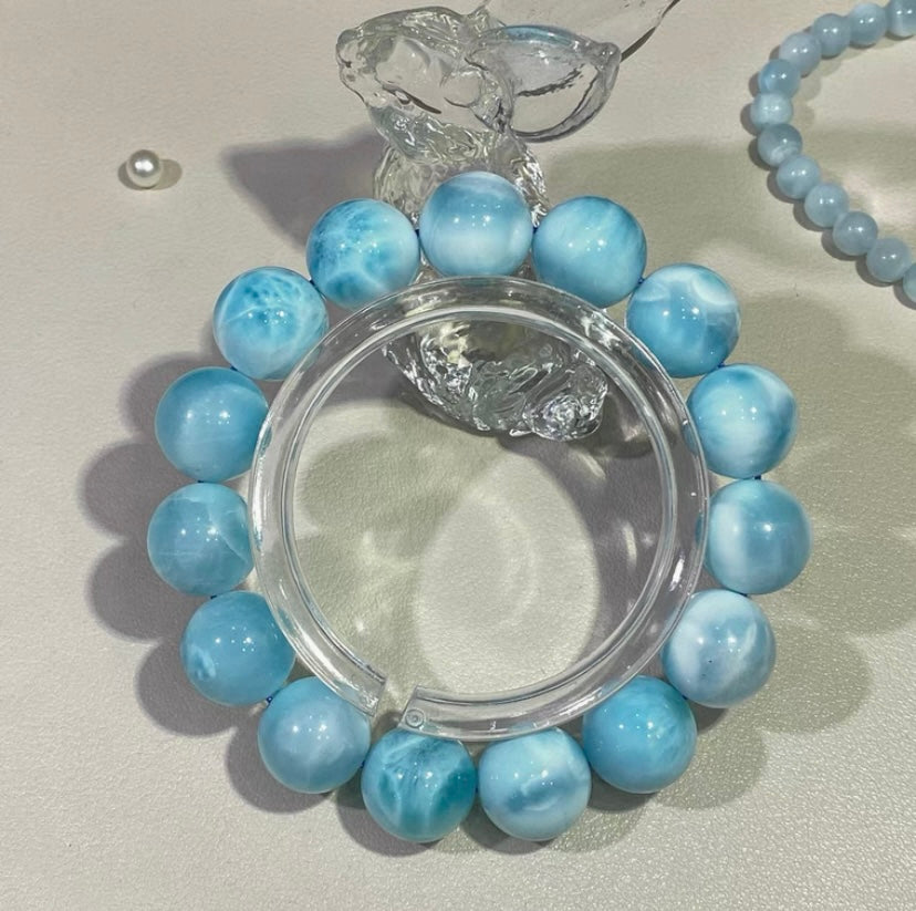 Natural blue Larimar beaded bracelet 14mm
