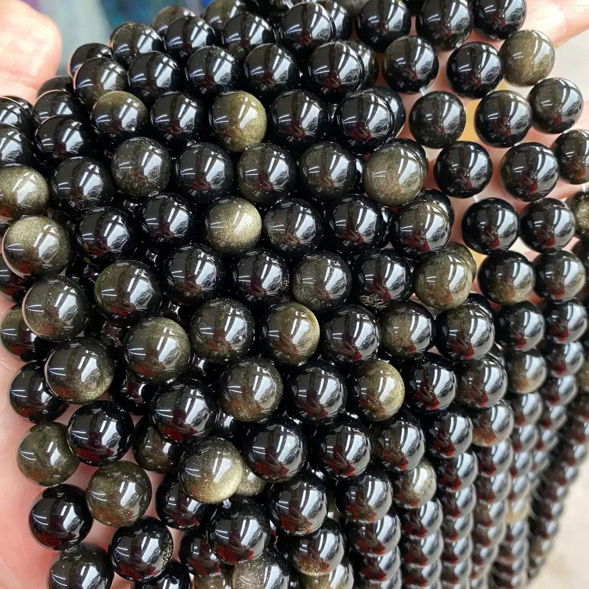 Natural Gold obsidian Round Loose Gemstone beads for jewelry making 4-14mm,bracelet necklace supply,15 Inch Strand