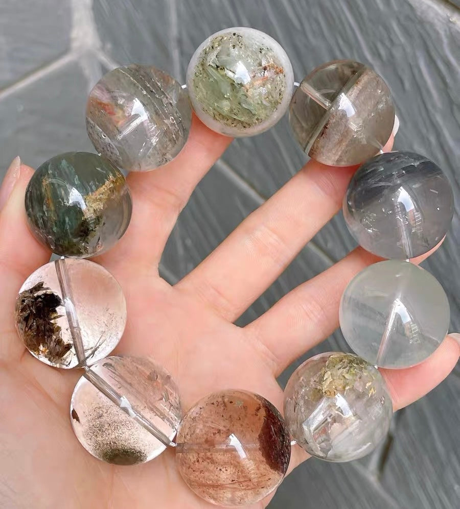 26mm natural Genuine phantom Rabbit hair Rutilated Quartz Crystal beads bracelet