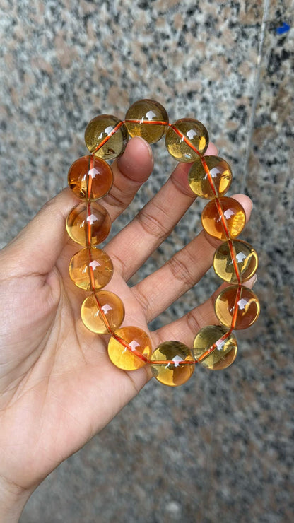 Natural Genuine yellow Citrine Quartz Crystal beads bracelet 17mm