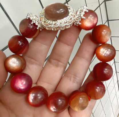 Rare Orange Lepidolite handmade bracelet 14mm