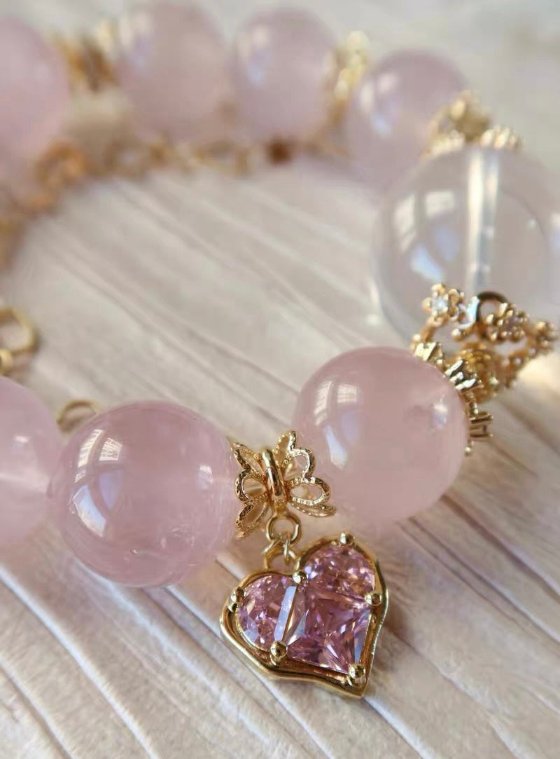 Natural pink Rose quartz Crystal beads bracelet 15mm