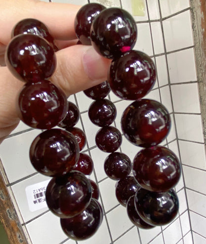 Natural Orange Red Garnet beaded bracelet 17mm