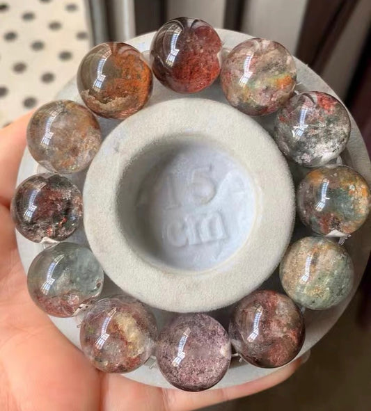 17mm Natural Flowers Phantom quartz Crystal beaded bracelet