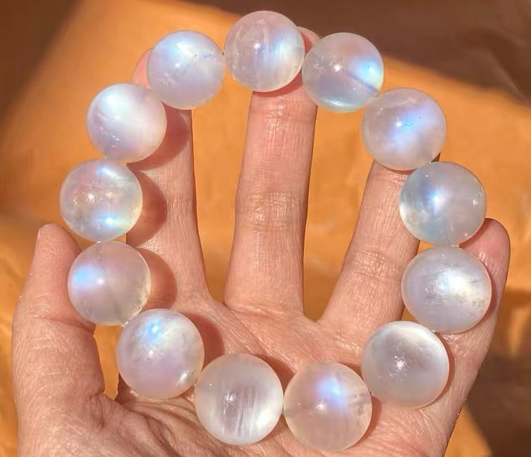 16-17MM Natural Rainbow blue moonstone beaded bracelet