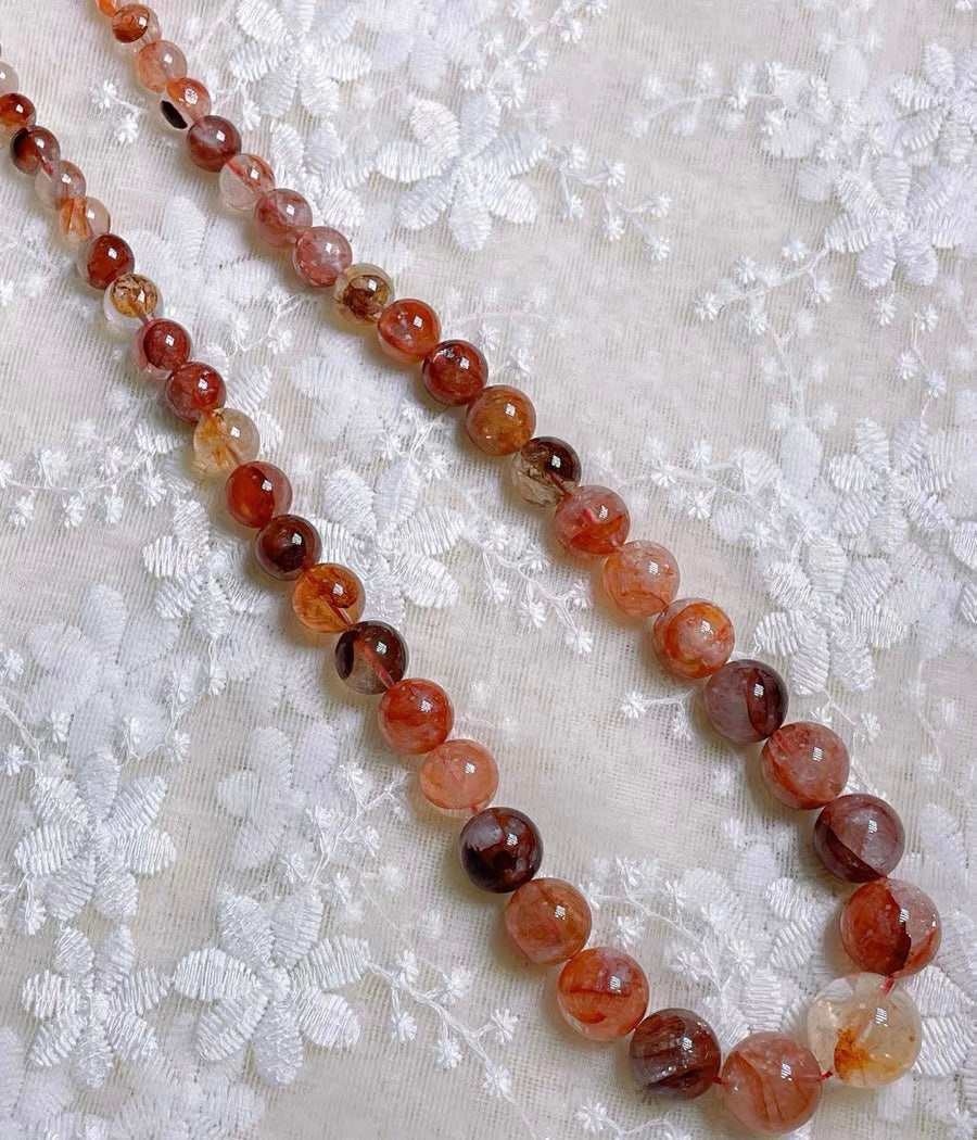 Natural Red Hematoid Lepidocrocite Quartz Crystal beaded necklace