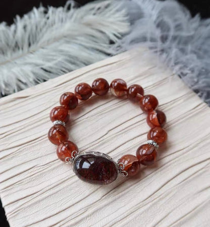 Natural Red Hematoid Lepidocrocite Quartz Crystal beaded bracelet