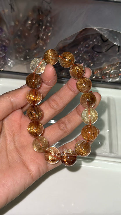 Natural Multicolor Rutilated Quartz Crystal beads bracelet 13mm