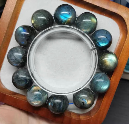 19mm Natural Rainbow Flashlight labradorite Gray moonstone beads bracelet