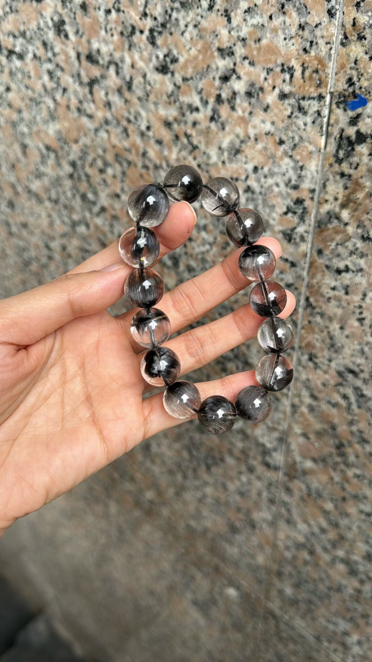 14mm High Quality Rare Natural Genuine Black Brookite Platinum Silver Rutilated Quartz Bracelet healing energy bracelet
