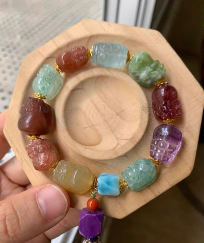 Natural Mixed Gemstone Crystal Carved beaded bracelet