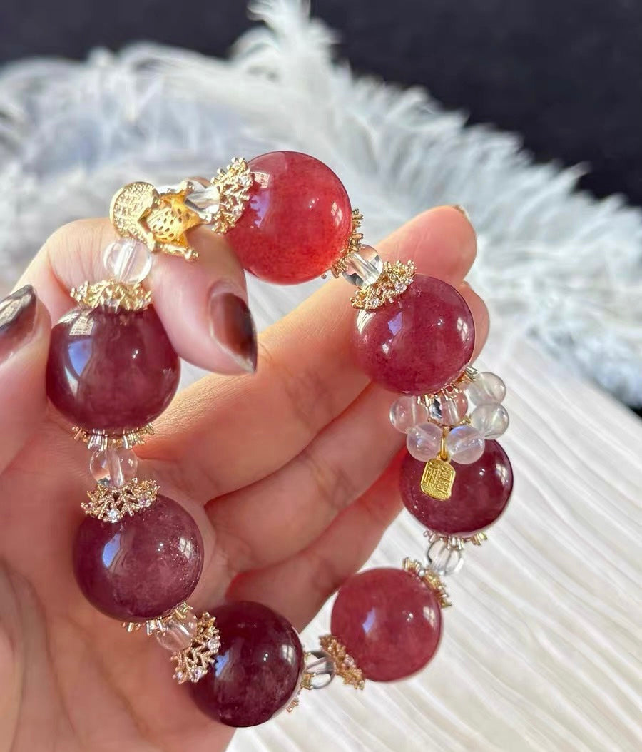 18mm Natural Red strawberry Quartz Crystal beads bracelet