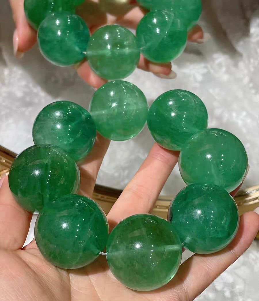 Natural Green fluorite beads bracelet 30mm