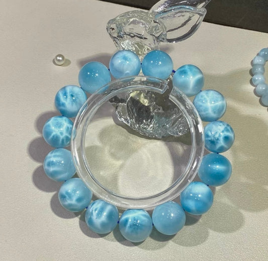 Natural blue Larimar beaded bracelet 14mm