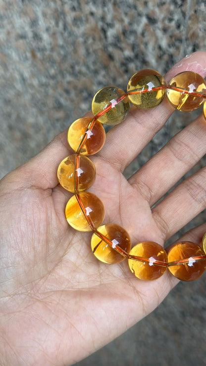 Natural Citrine yellow Citrine Quartz Crystal beads bracelet 17mm