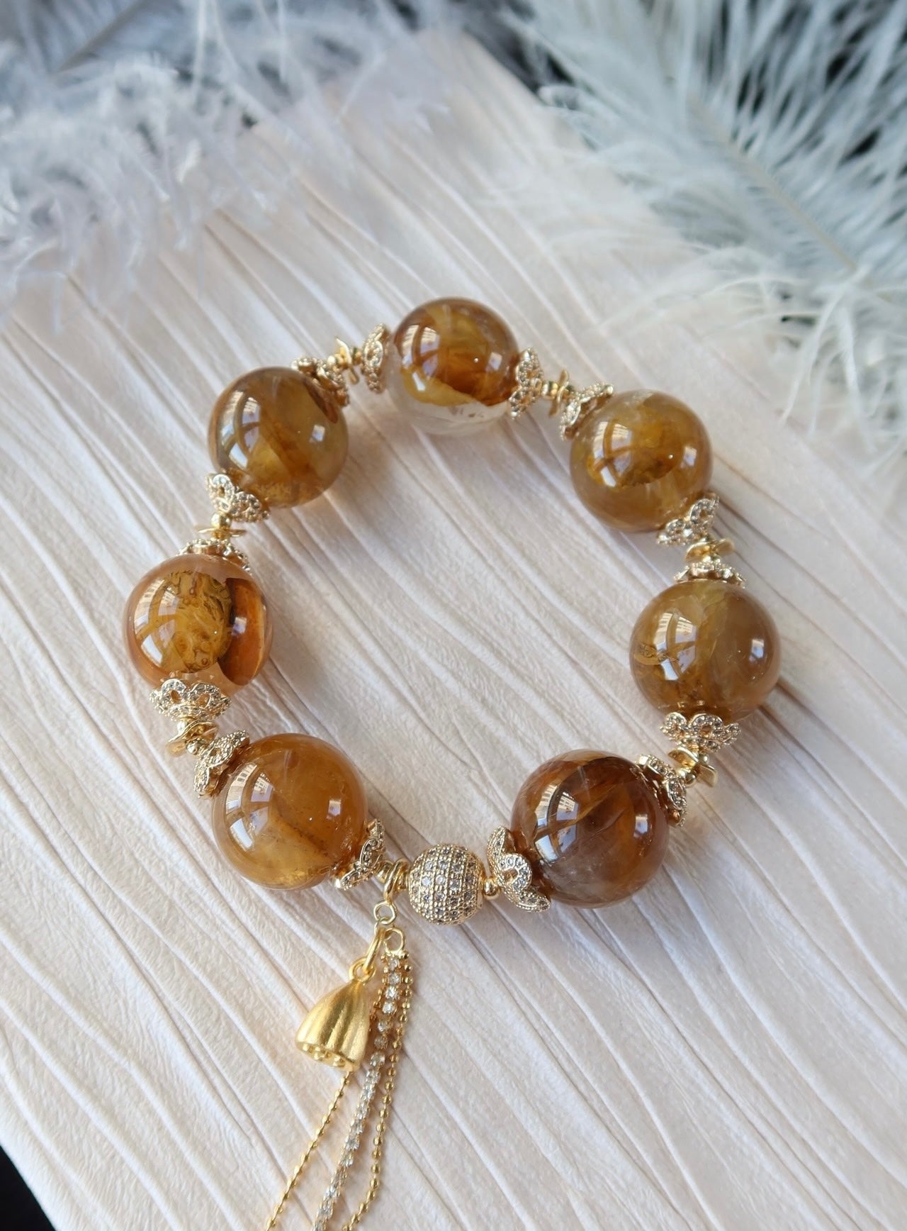 Natural Yellow Hematoid Lepidocrocite Quartz Crystal beaded bracelet
