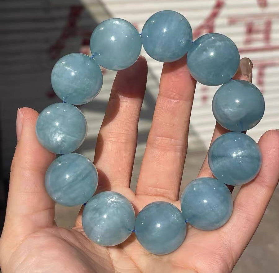 20mm Natural Black Starlight Aquamarine beaded bracelet