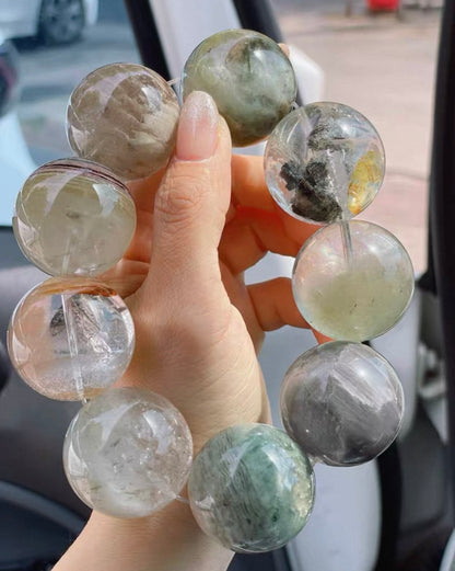 30mm Natural large size phantom rabbit hair Rutilated Quartz Crystal beads bracelet