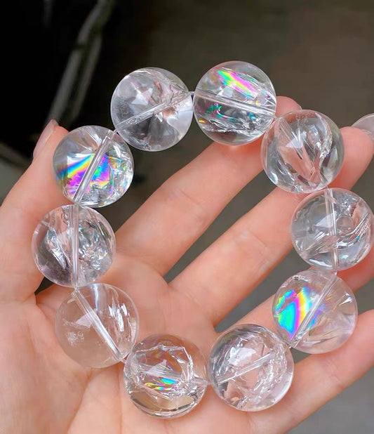 Rainbow White asai Rock quartz Crystal beaded bracelet 21nm