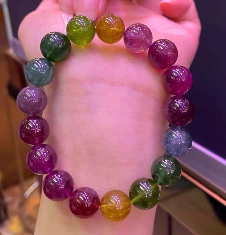 11mm Natural Genuine Rainbow tourmaline beads bracelet