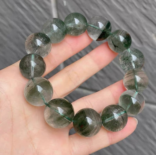 16mm Natural Green phantom quartz Crystal beaded bracelet