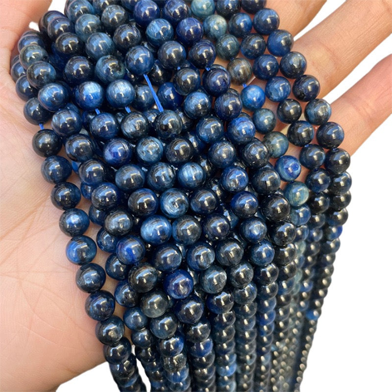 Genuine Natural blue Kyanite smooth round loose beads