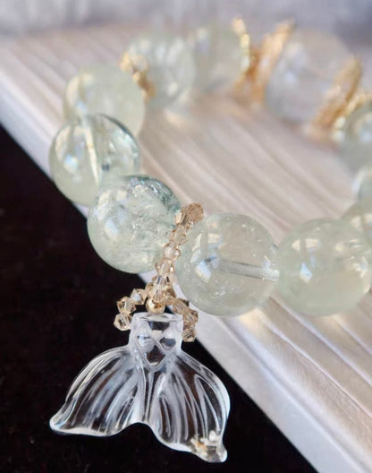 Natural Green Asai Quartz Crystal beaded bracelet 17mm