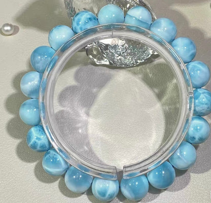 Natural blue Larimar round beads bracelet 10mm